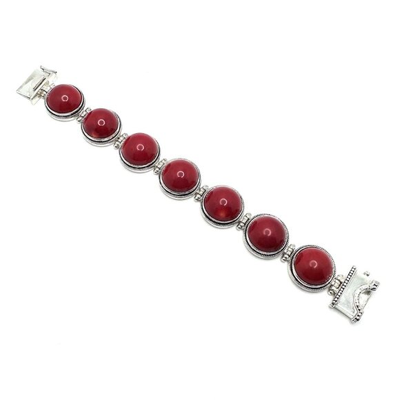 EXEX by Claudia Agudelo Sterling Silver Bamboo Red Coral Station Bracelet 7-1/4" - Picture 2 of 7